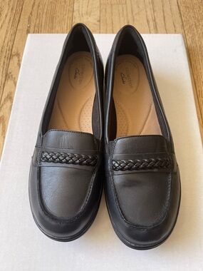 Clarks Black Braided Leather Slip-On Loafers